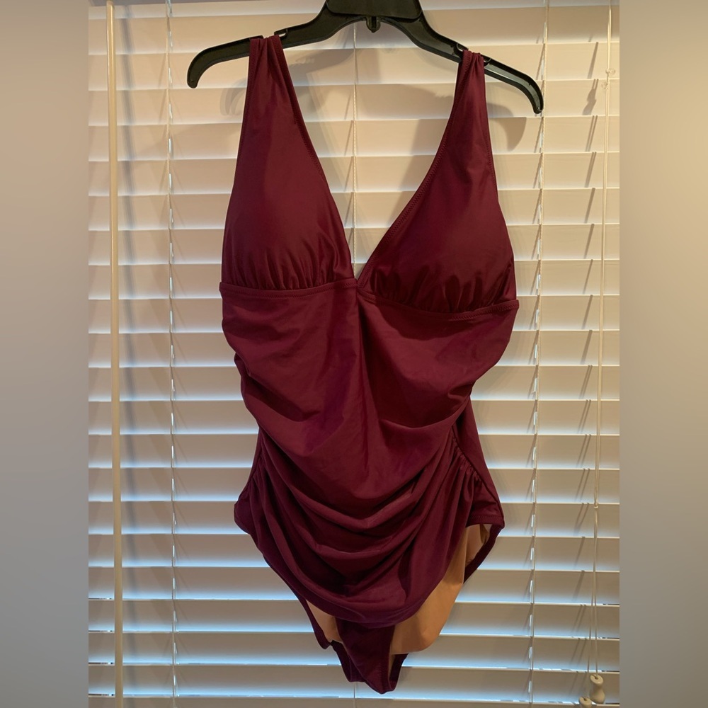 J. Crew Deep Wine Ruched One-Piece Swimsuit